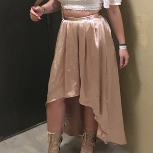 Pink satin high low skirt